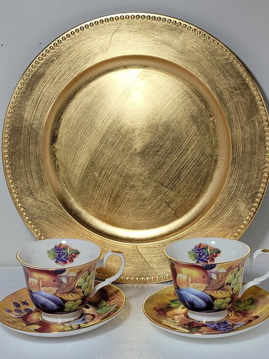 Crown Trent China Limited Fine Bone China Teacups and Saucers Set of 2 - Picture 1 of 8